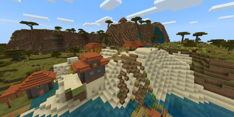 Hillside Savanna Village - Top 10 Best PE Seeds 1.16.5 for Minecraft | Best Pocket Edition seeds