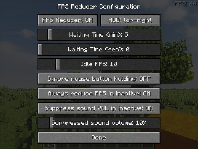 FPS Reducer Mod 1.16.5 | 1.15.2 - config