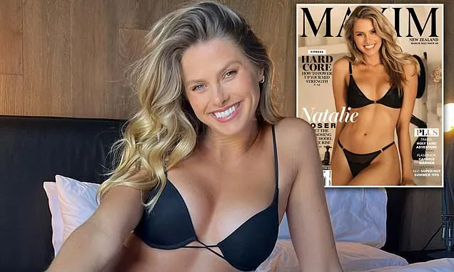 On the cover of the New Zealand issue of Maxim, the seductive Natalie Roser appears in a black lace corset