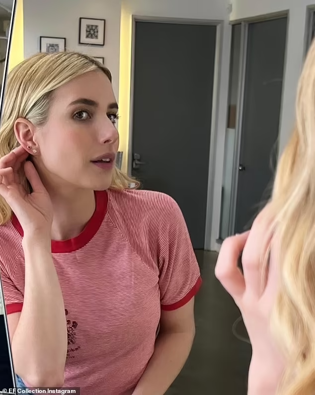 Emma Roberts flaunts her freshly pierced ears, done by celebrity piercer Daniel Ruiz, who also works with Demi Lovato and Lucy Hale