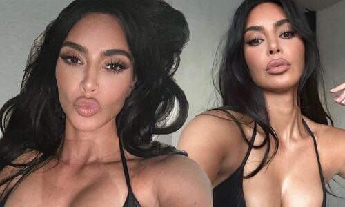 Kim Kardashian, 42, is called a "Khloe wannabe" because she mimics her sister's characteristic pucker-up posture while almost bursting out of a bikini top