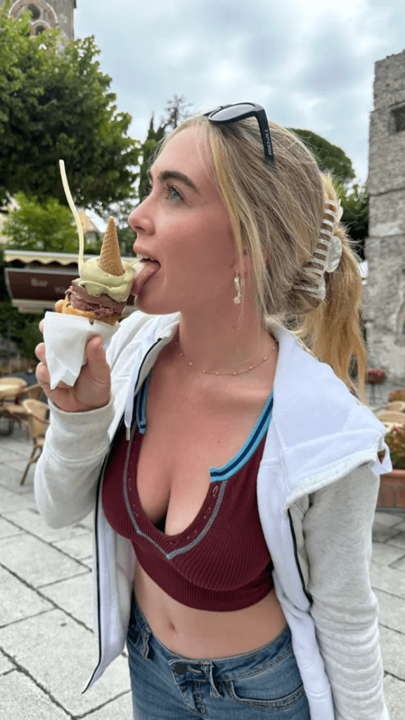 In her latest Instagram post, golf influencer Grace Charis shows off her Italian vacation while enjoying ice cream.