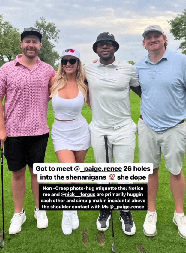A stunning Paige Spiranak looked stunning in an all-white outfit while sharing some rounds with fellow golf content creator Roger Steele.