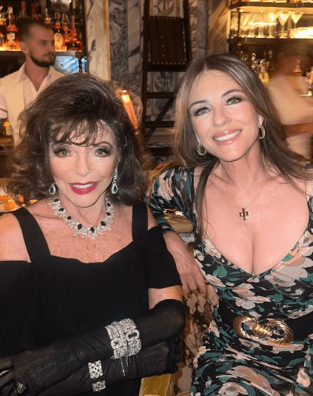 Joan Collins and Elizabeth Hurley dubbed 'most beautiful women' after rare snaps
