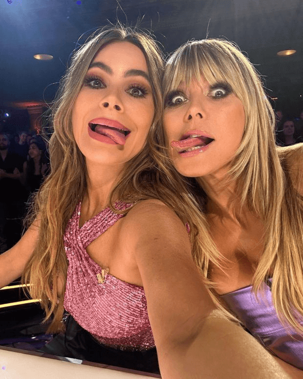 During Wednesday's live show, Heidi Klum, 50, and Sofia Vergara, 51, made bizarre faces at the camera while snucking in a behind-the-scenes shot.