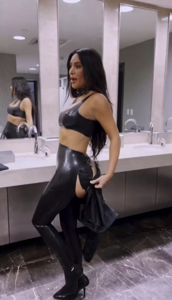 An embarrassing wardrobe malfunction exposed too much of Kim Kardashian's behind when her black latex outfit ripped.