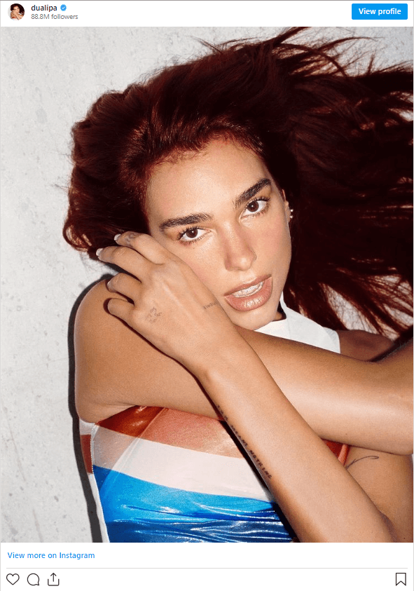 Following the recent wipe of all content and photos from her Instagram profile, Dua Lipa takes a brand new selfie to show off her fiery new hair color.