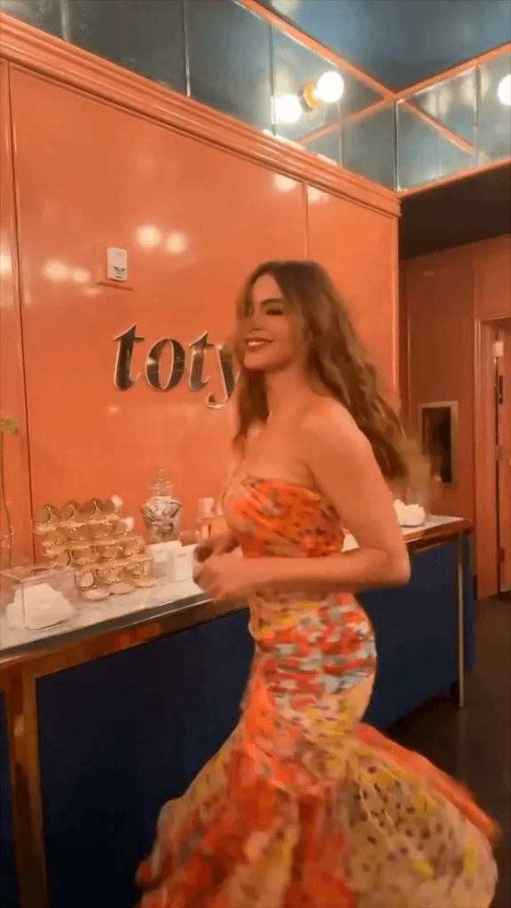 America's Got Talent star Sofia Vergara performed a strapless floral dress in a new Instagram video of her dancing the night away for her brand.