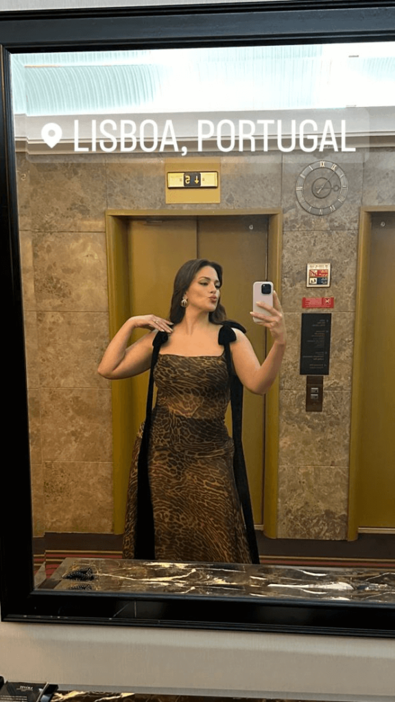 While wearing a whimsical ensemble in Lisbon, Portugal, Ashley Graham showed off her enviable curves in a leopard-print dress for an Instagram Story.
