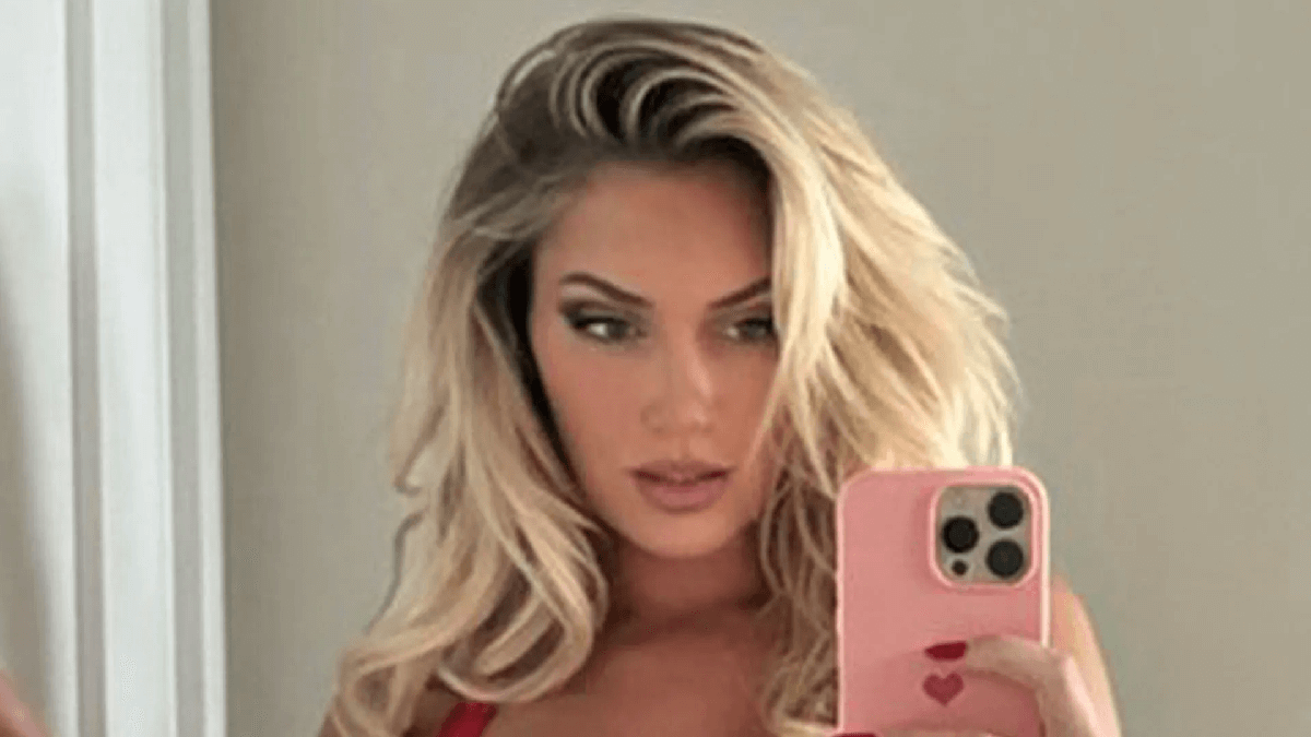 Paige Spiranac, 31, sported a low-cut grey jumper as she treated fans to a busty selfie