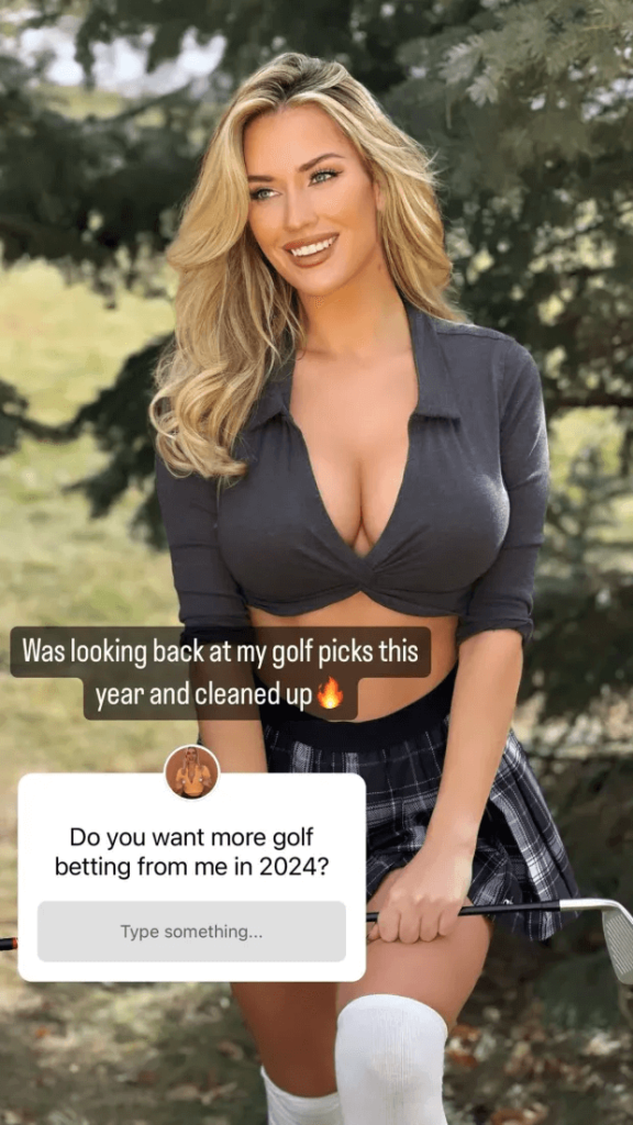A revealing crop-top and mini skirt were featured in two raunchy images shared by Paige Spiranac on Thursday.