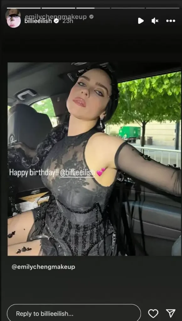 During her birthday party, Billie Eilish stunned in a see-through black top, earning praise from her fans and friends .