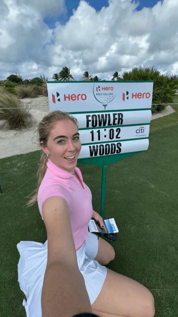At the Albany Golf Club, Grace posted a picture of herself posing in front of a scoreboard at the Hero World Challenge.