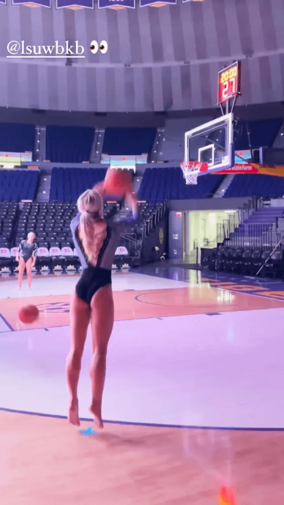 In a video clip posted to Instagram, LSU basketball superstar Olivia Dunne flaunted her curves in a figure-hugging outfit.