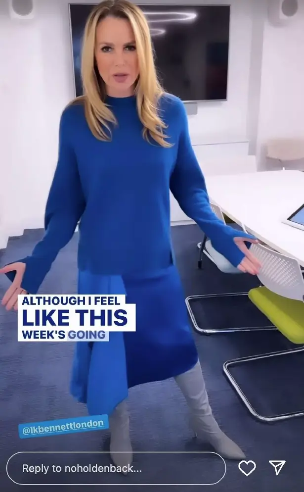 It was hard not to be blown away when Amanda Holden posed in a blue jumper and clingy satin skirt.