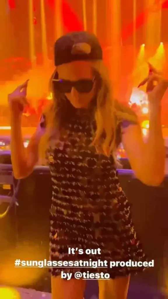 In a video uploaded to Tiesto's Instagram Stories, Heidi Klum has ditched her underwear under a sequin dress while dancing to Tiesto's newest song.