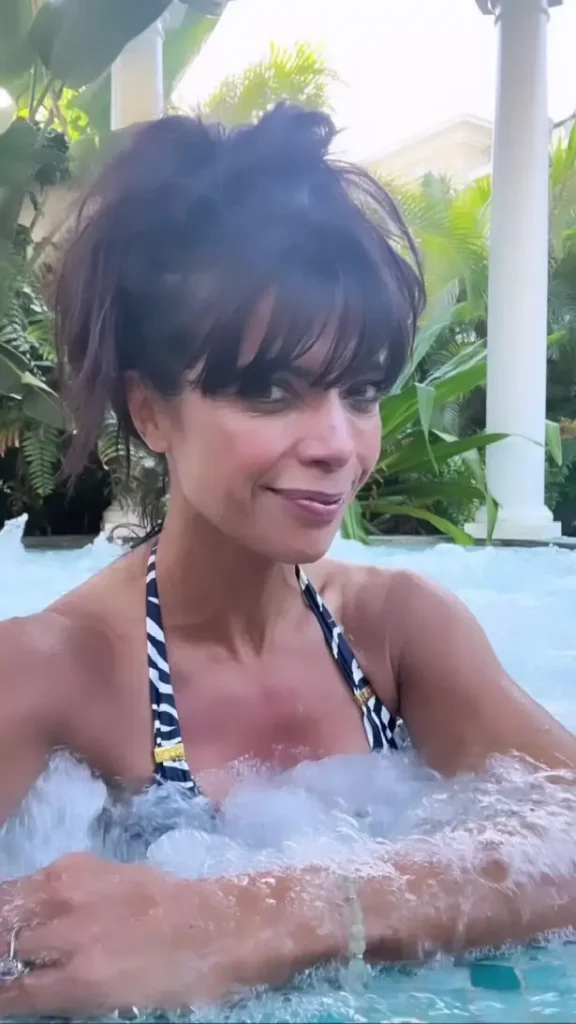 During a lavish holiday in Tenerife in January this year, Jenny Powell looked stunning as she relaxed in a hot tub while showing off her amazing figure in a zebra print bikini.