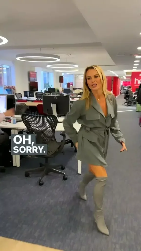 A new clip of Amanda Holden showing off a revealing minidress sparks debate among fans over her fashion choices after she raced around the office in a frock.