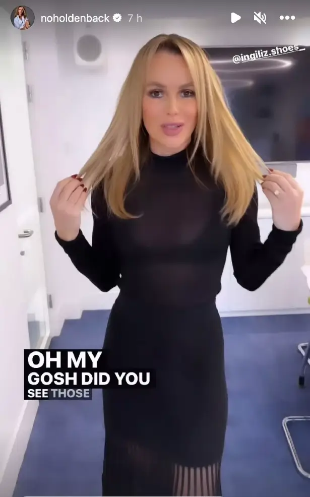 It's nothing new for Amanda Holden to pose in her Heart Radio office - this time she was sporting a see-through top and clingy skirt.