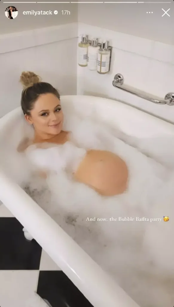Taking to Instagram Story after the ceremony, Emily shared a picture of herself in the bath, covered in bubbles as she leaned back.
