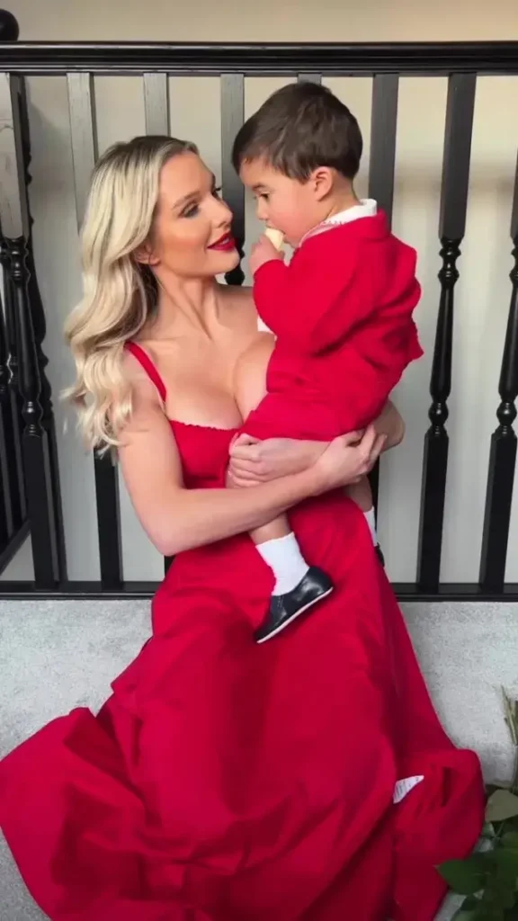 In early February, Helen Flanagan revealed her beautiful figure in a flowing red dress while playing with her youngest child.
