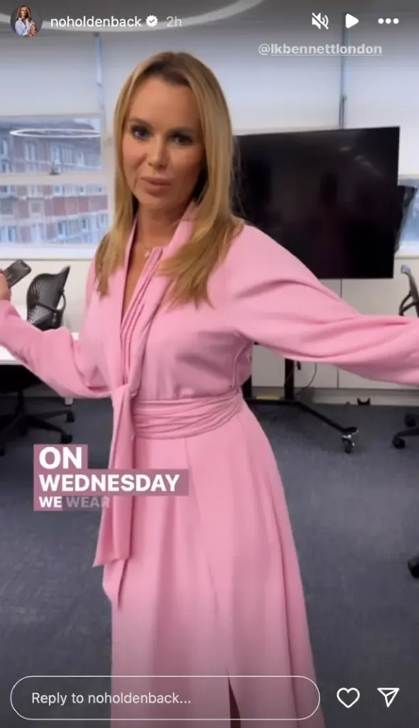 In a fabulous spring-inspired pink frock, Amanda Holden goes braless declaring she feels 'ladylike'