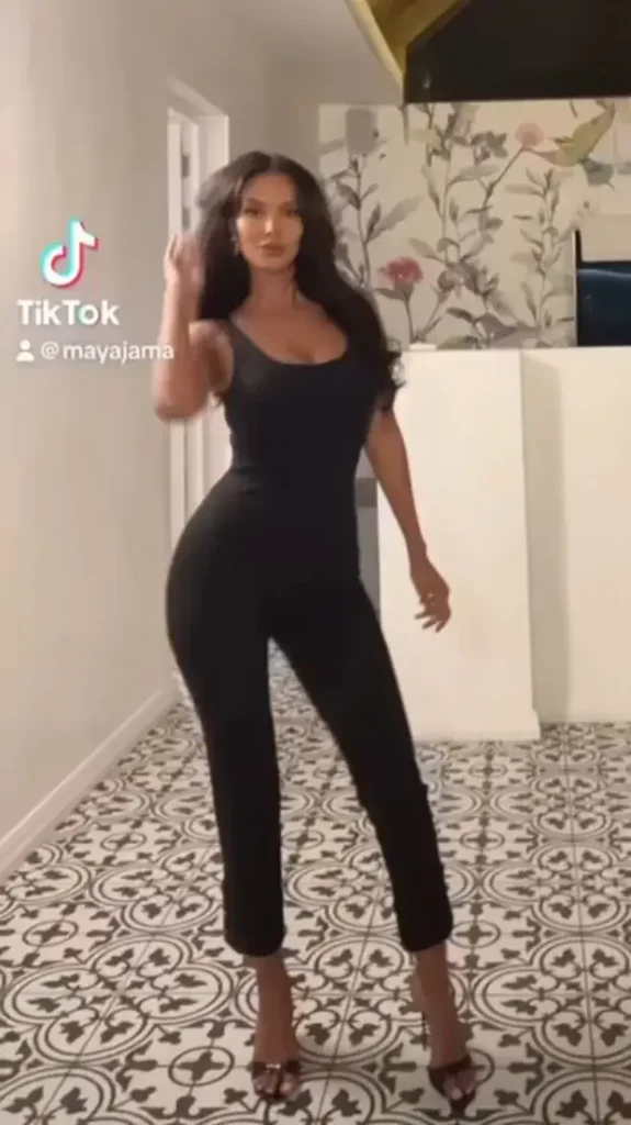 Maya Jama looked stunning as she danced in the black bodycon jumpsuit in South Africa 