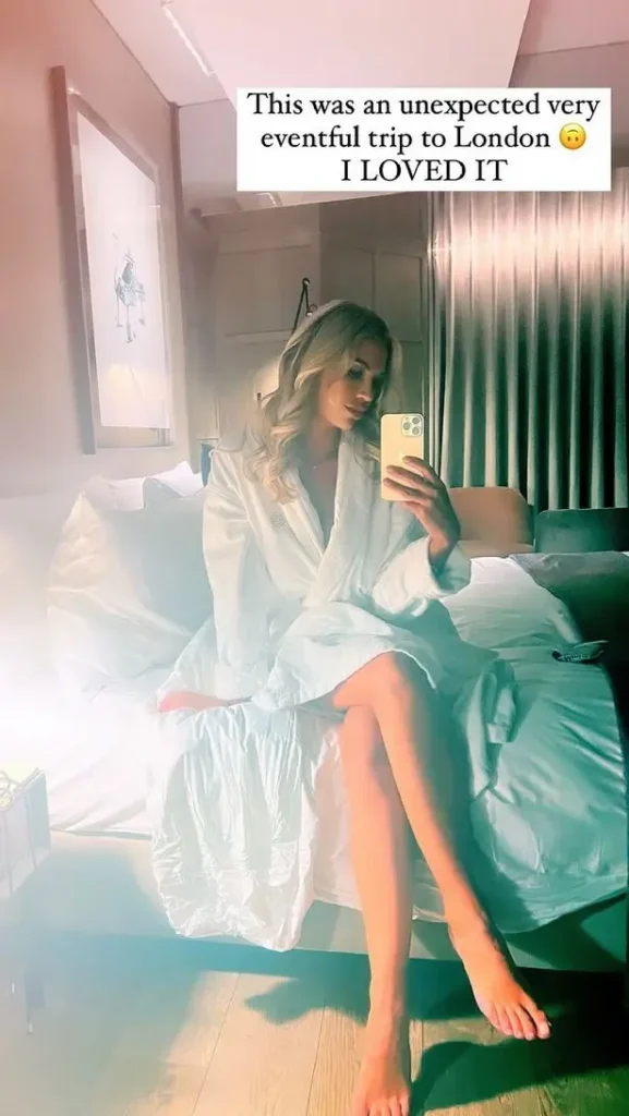 A cheeky selfie in a white sheer robe by Christine McGuinness revealed her sensational figure as she posed from the comfort of her hotel room.