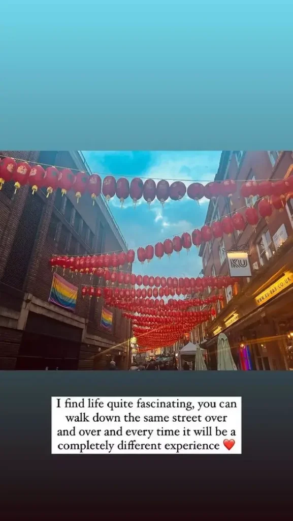 Another memorable moment from her trip was a stroll through Chinatown. She shared an image of one of the streets lined with red lanterns.