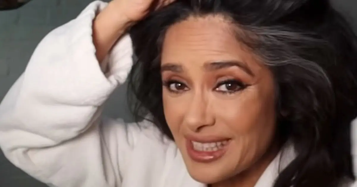 Salma Hayek, 57, slipped while undressing under an open robe to shine