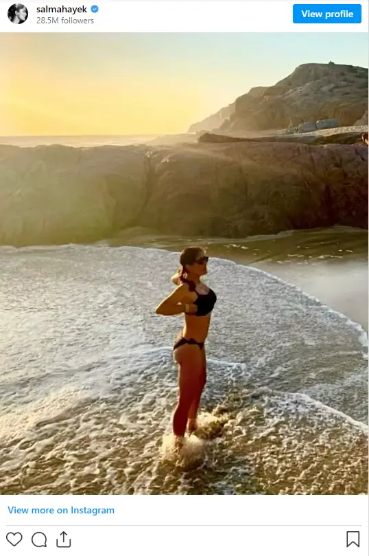On Sunday, Salma Hayek shared a photo on her Instagram feed that showcased her impressive figure in a teeny black bikini.