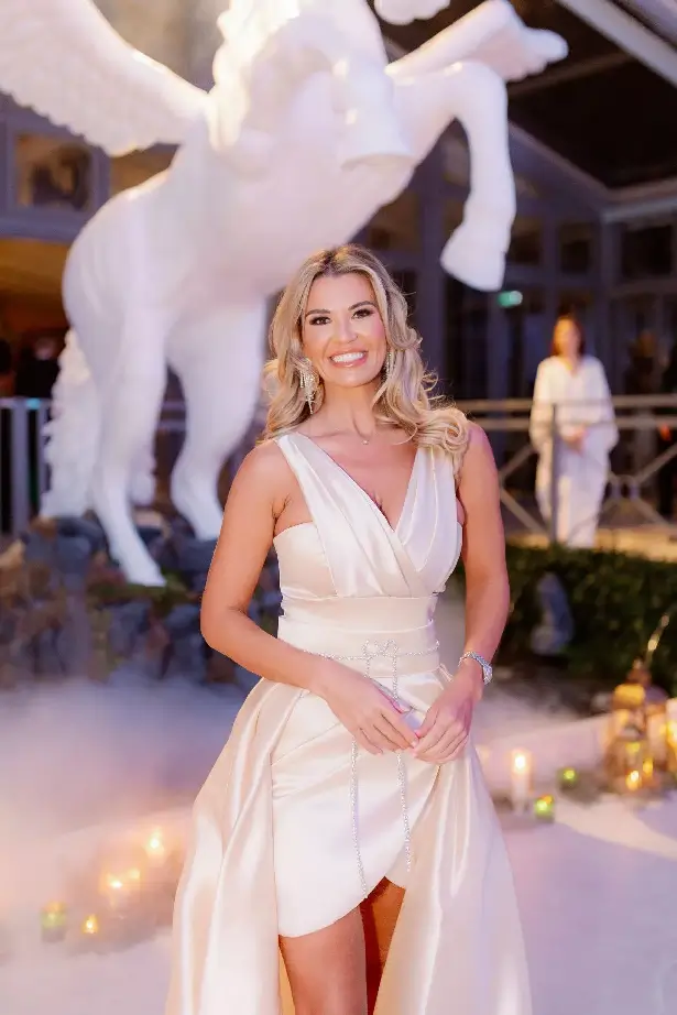 In a white silk gown, Christine McGuinness dazzled at the John Caudwell's Butterfly Ball over the weekend to raise money for charity.