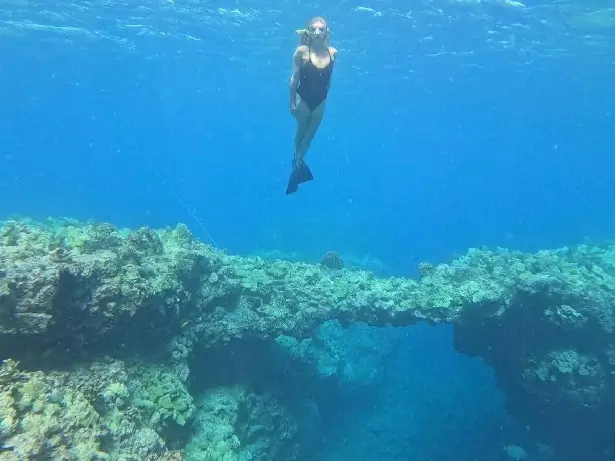 Sarah was also seen underwater in flippers as she investigated marine life.