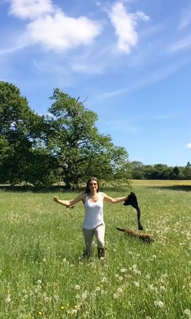 Leaving plenty of fans swooning, Elizabeth Hurley ran across a lush green field completely braless while wearing a plunging see-through top.