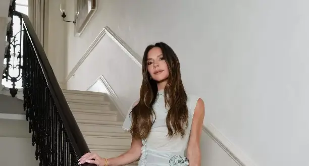 Victoria Beckham wows in a see-through blue gown for star-studded 50th birthday bash