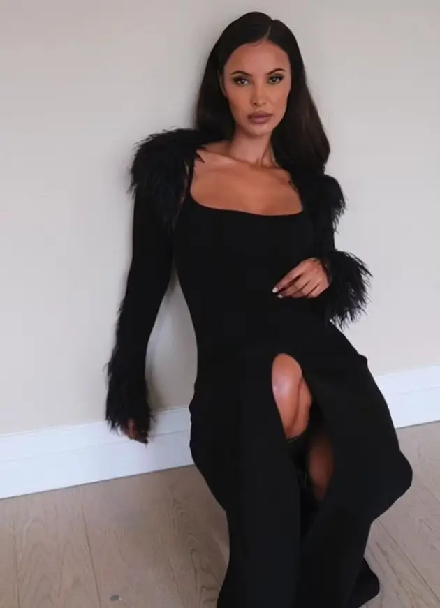 In a figure-hugging black dress that featured a racy split, Maya Jama bared her figure for a slew of stunning social media pictures on Friday.