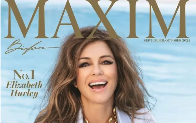 In an unbuttoned shirt, Liz Hurley flashed her braless cleavage while knee-deep in the water of a pool