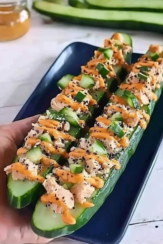 Easy Spicy Salmon Cucumber Boats