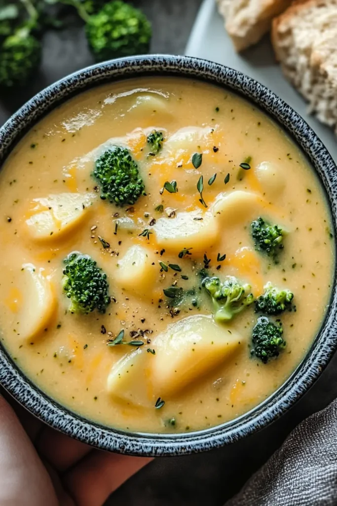 Creamy Crockpot Potato Broccoli Cheddar Soup