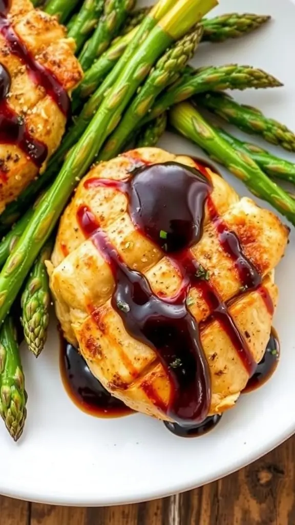 Balsamic Glazed Chicken with asparagus on a plate