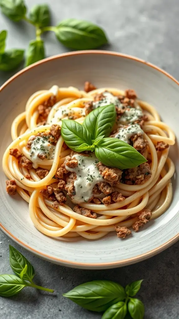 Delicious Beef Alfredo Pasta with Fresh Basil