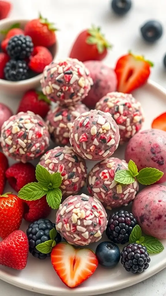Delicious Berry Bliss Energy Balls displayed with fresh berries - 15 Delicious Energy Oatmeal Ball Recipes for a Healthy Boost