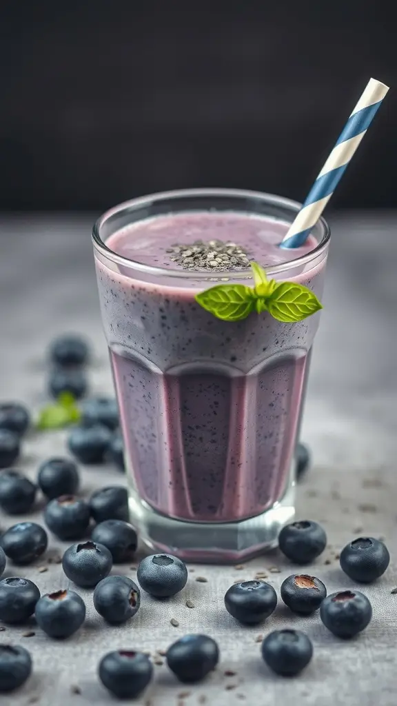 Blueberry Chia Seed Smoothie in a glass