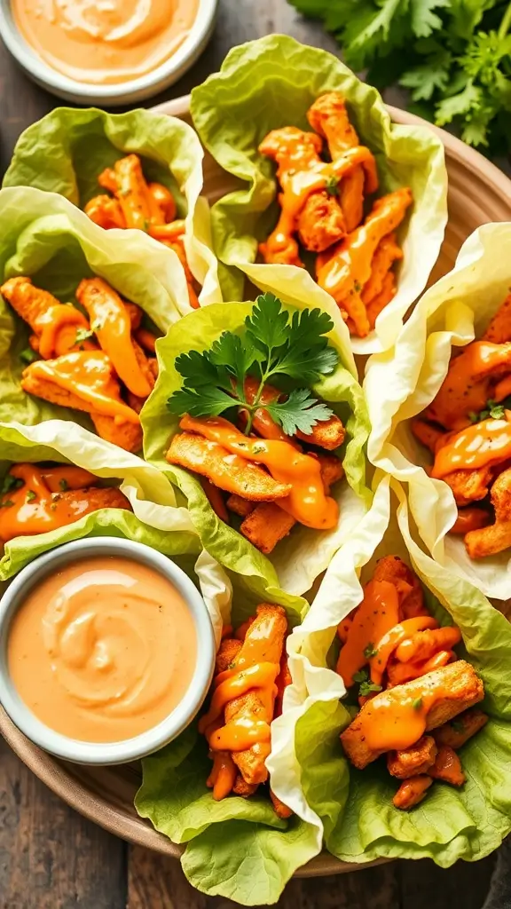 Buffalo Chicken Lettuce Wraps with sauce