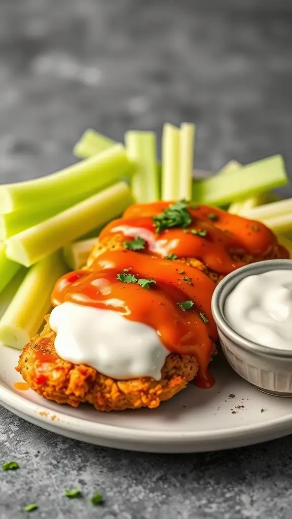 Buffalo Style Chicken Breast with celery and ranch dressing