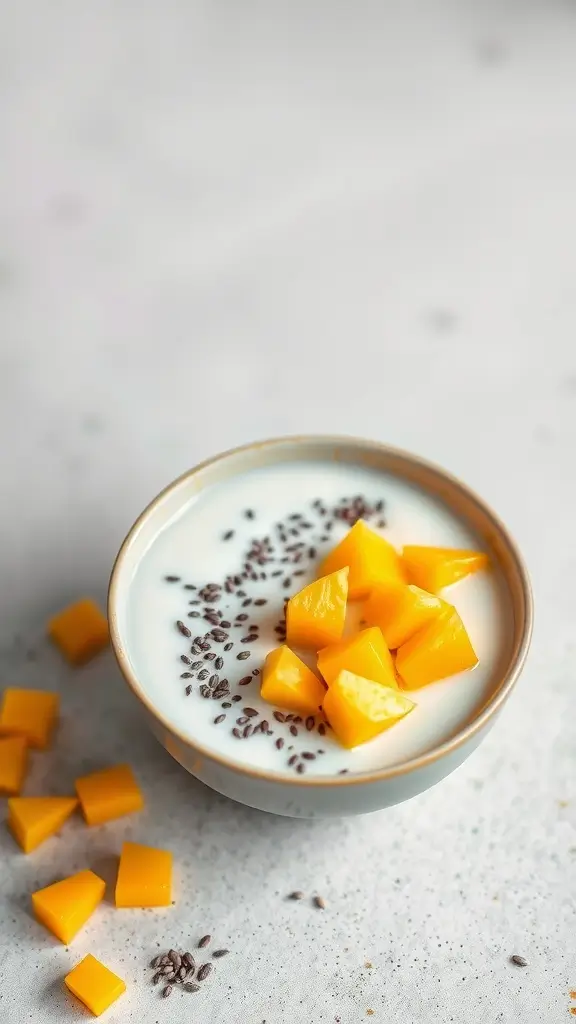 Chia seed pudding with coconut milk and mango cubes