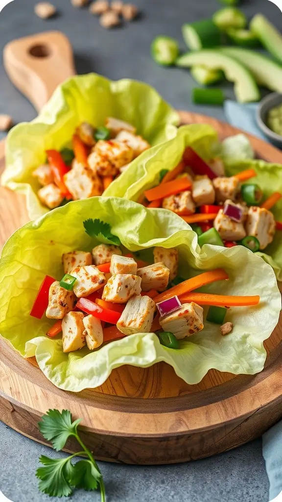 Delicious chicken lettuce wraps with colorful vegetables