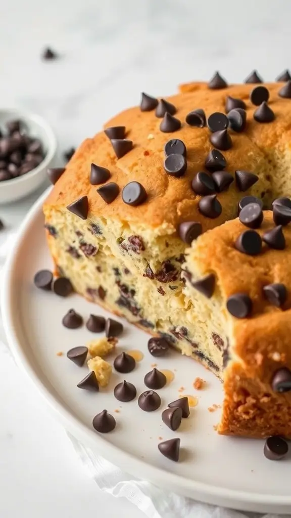 A freshly baked chocolate chip cloud bread with chocolate chips on top.