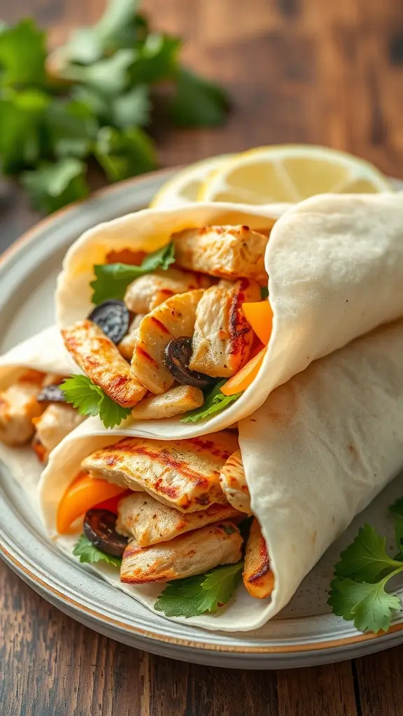 Delicious cloud bread wraps filled with grilled chicken and vegetables.