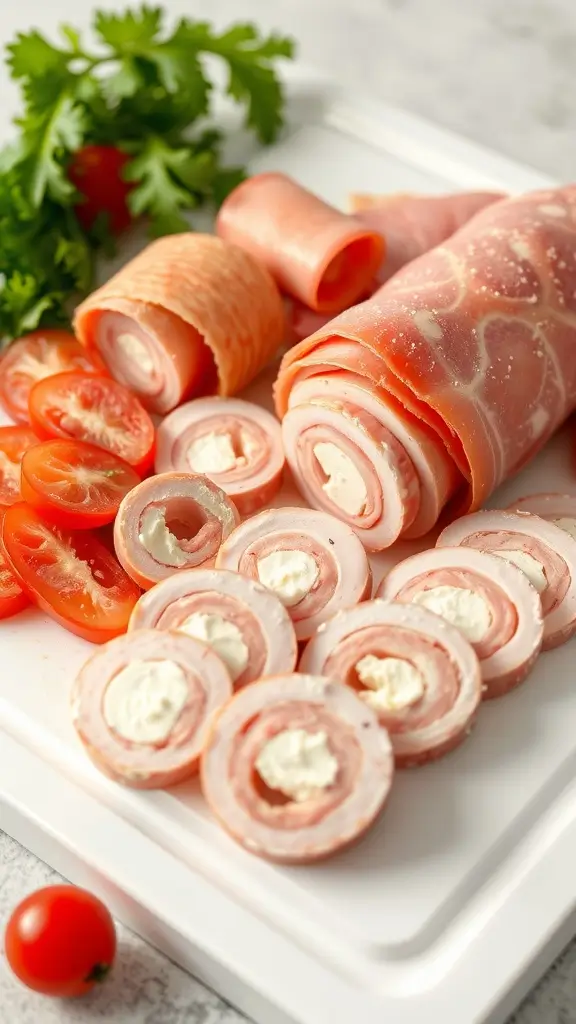 Cream Cheese Roll-Ups with tomato and herbs